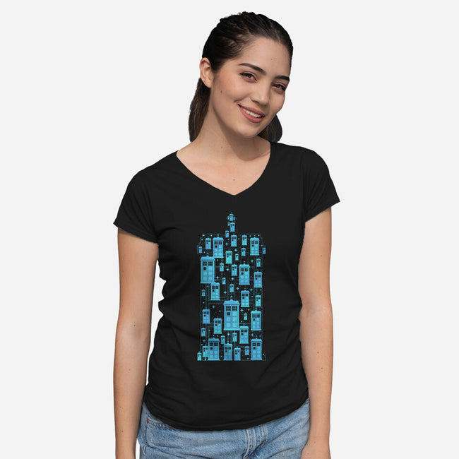 Tardis Time Machine-Womens-V-Neck-Tee-sachpica