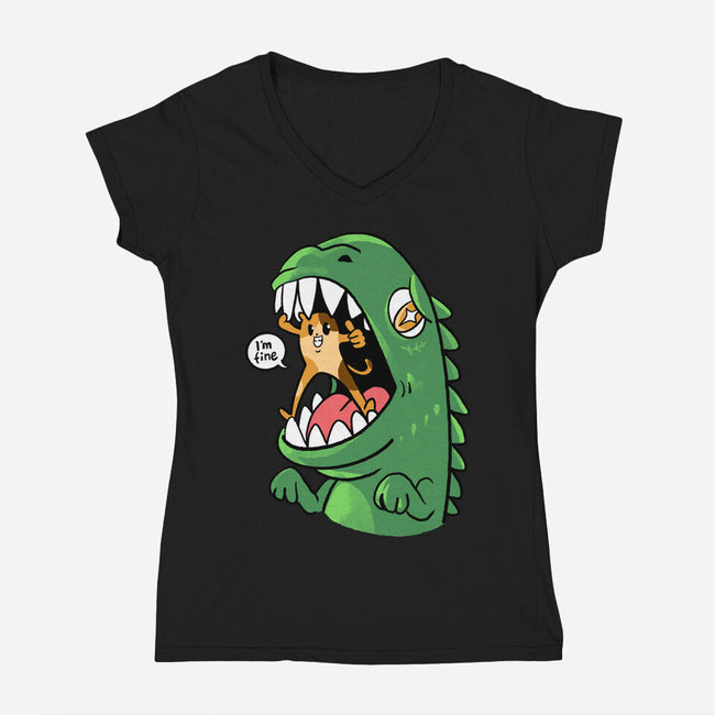 Zero Fear Cat-Womens-V-Neck-Tee-spoilerinc