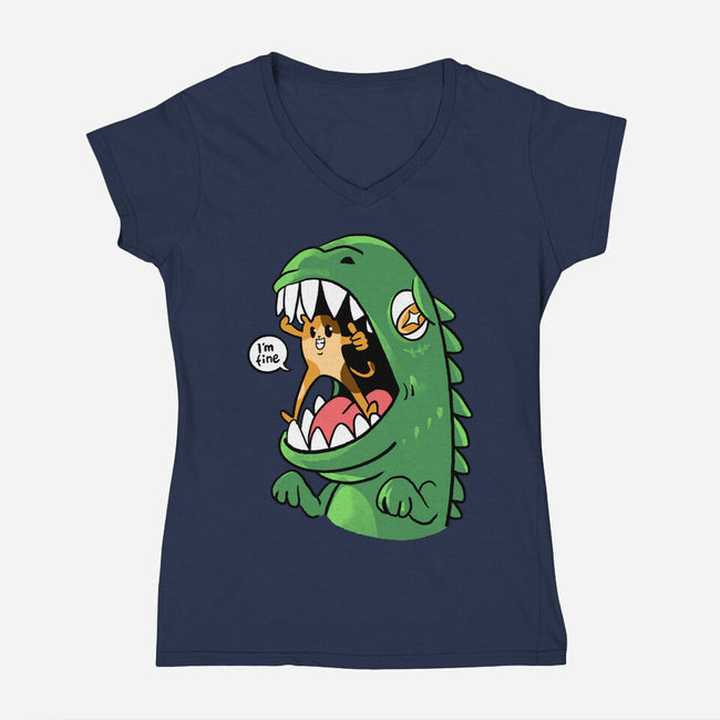 Zero Fear Cat-Womens-V-Neck-Tee-spoilerinc