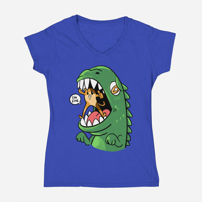 Zero Fear Cat-Womens-V-Neck-Tee-spoilerinc