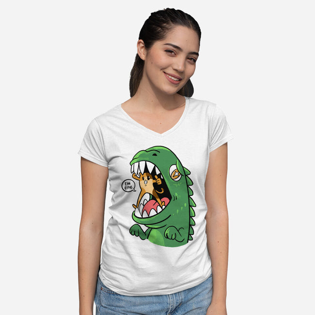 Zero Fear Cat-Womens-V-Neck-Tee-spoilerinc