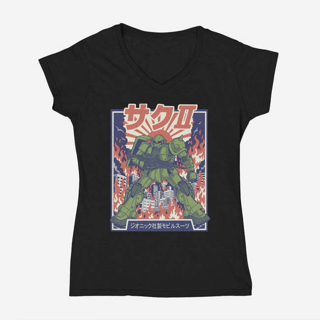 Zaku II-Womens-V-Neck-Tee-Betmac