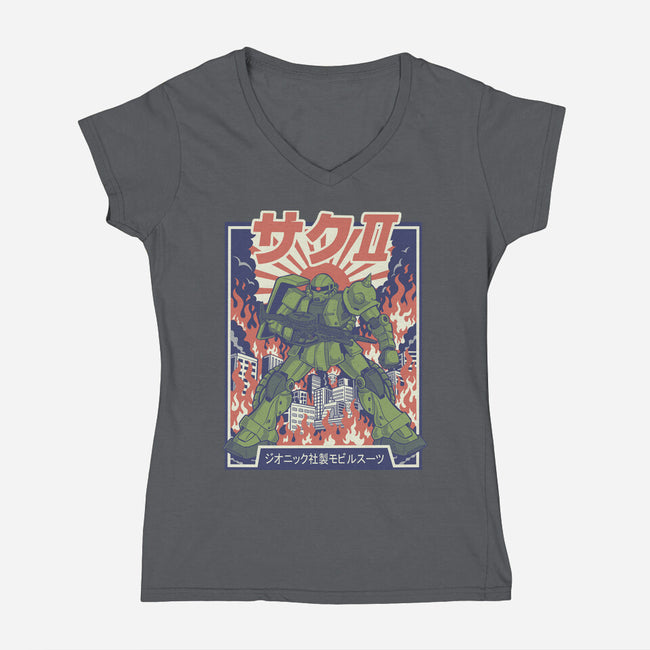 Zaku II-Womens-V-Neck-Tee-Betmac