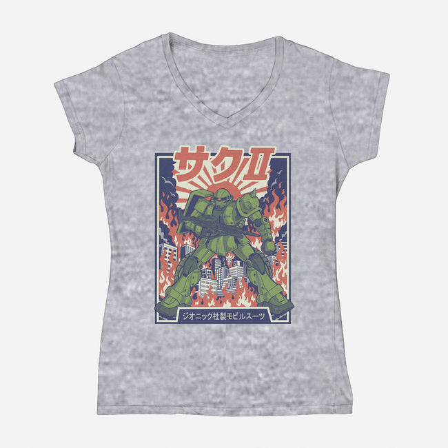 Zaku II-Womens-V-Neck-Tee-Betmac