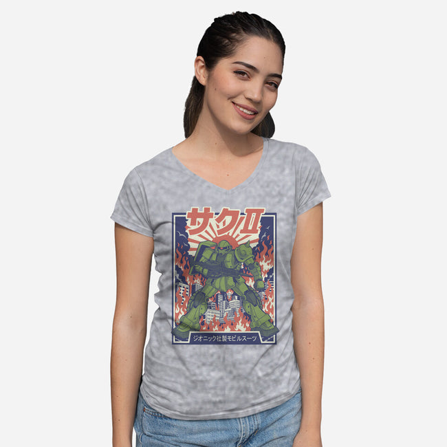 Zaku II-Womens-V-Neck-Tee-Betmac