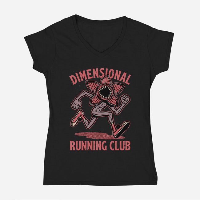 Dimensional Running Monster-Womens-V-Neck-Tee-Studio Mootant