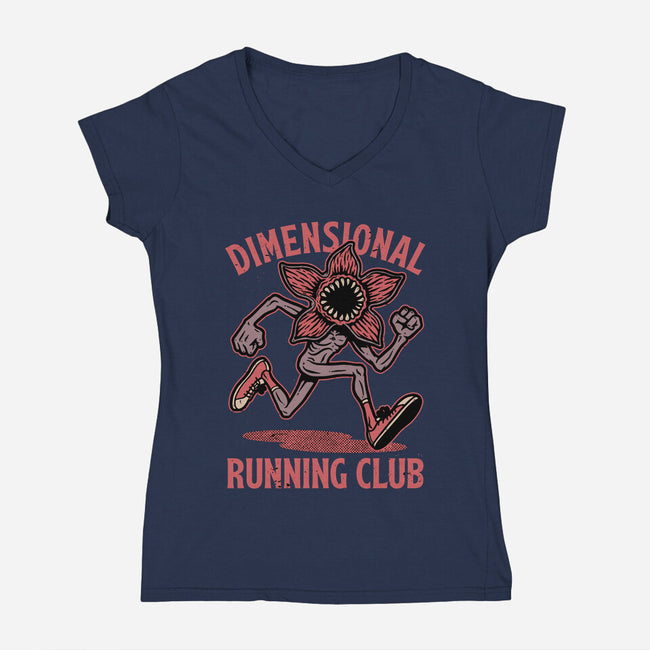 Dimensional Running Monster-Womens-V-Neck-Tee-Studio Mootant