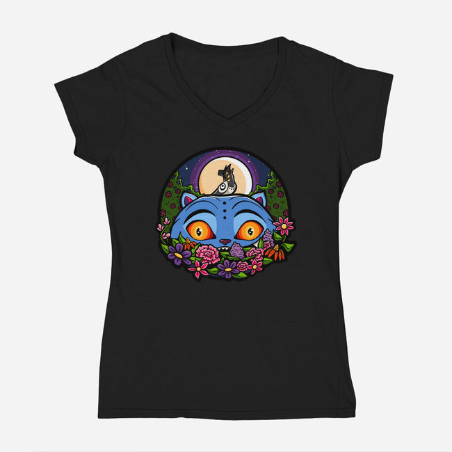 Derpy Tiger And Suspicious Bird-Womens-V-Neck-Tee-J Beasley