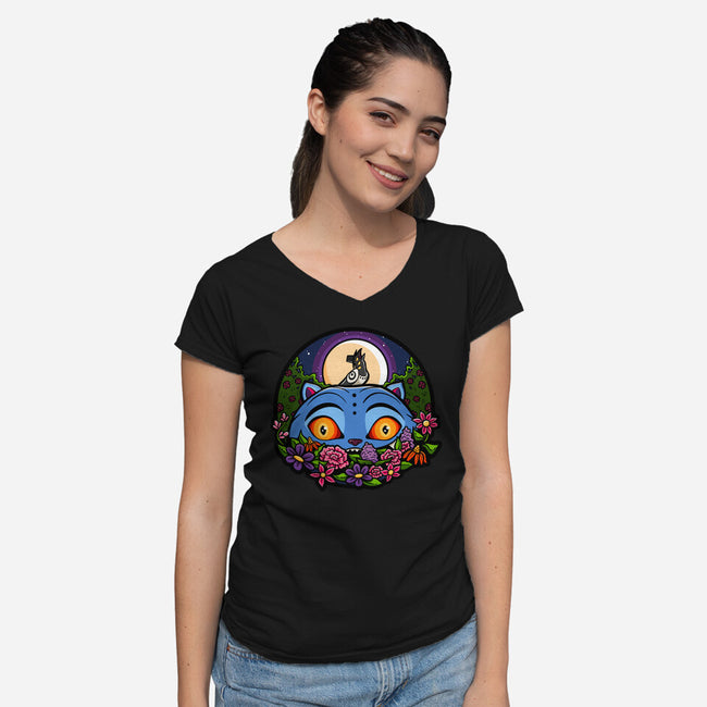 Derpy Tiger And Suspicious Bird-Womens-V-Neck-Tee-J Beasley