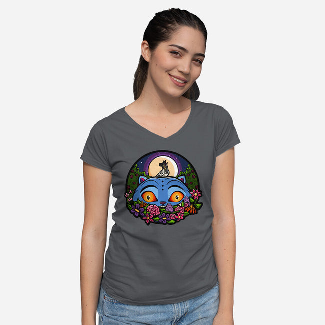 Derpy Tiger And Suspicious Bird-Womens-V-Neck-Tee-J Beasley