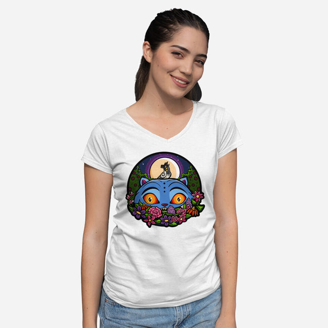Derpy Tiger And Suspicious Bird-Womens-V-Neck-Tee-J Beasley