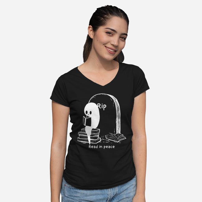 Reading In Silence-Womens-V-Neck-Tee-Claudia