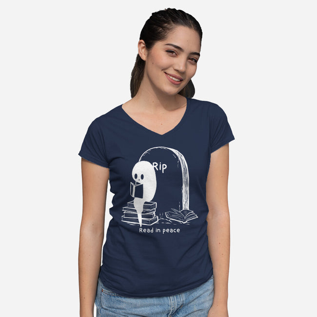 Reading In Silence-Womens-V-Neck-Tee-Claudia