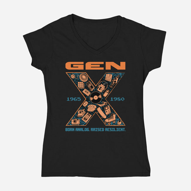 Born Analog Raised Resilient-Womens-V-Neck-Tee-Tronyx79