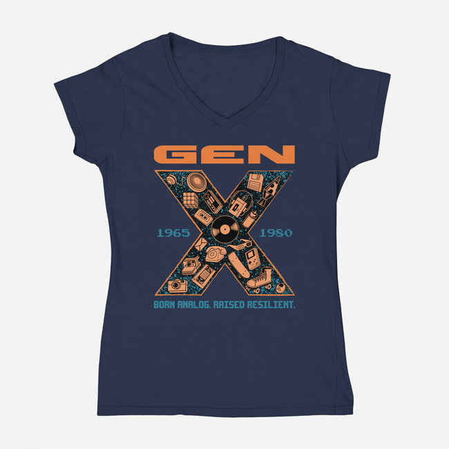 Born Analog Raised Resilient-Womens-V-Neck-Tee-Tronyx79