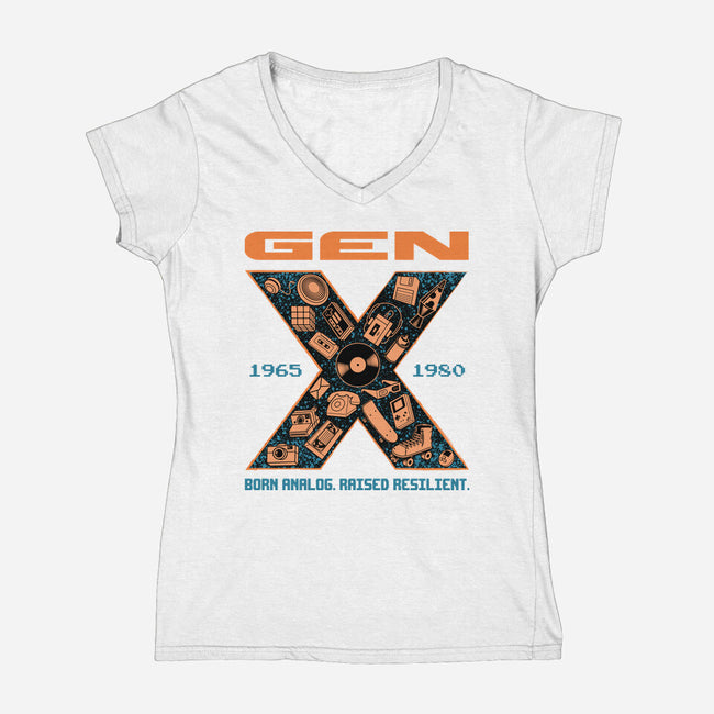 Born Analog Raised Resilient-Womens-V-Neck-Tee-Tronyx79