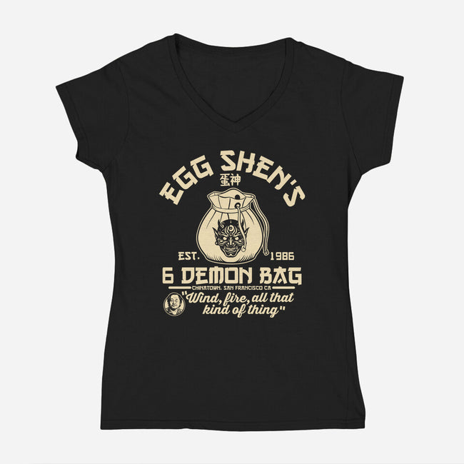 Egg Shen's 6 Demon Bag-Womens-V-Neck-Tee-CarloJ1956