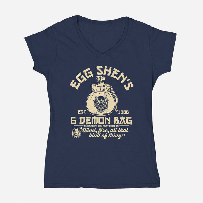 Egg Shen's 6 Demon Bag-Womens-V-Neck-Tee-CarloJ1956