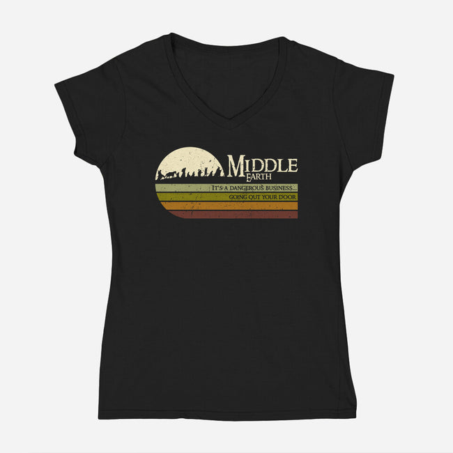 Retro Middle Earth-Womens-V-Neck-Tee-DrMonekers
