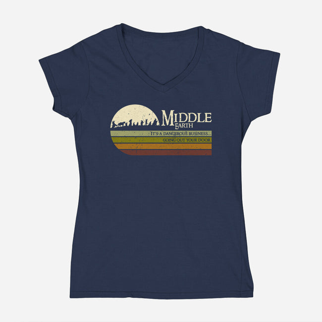 Retro Middle Earth-Womens-V-Neck-Tee-DrMonekers