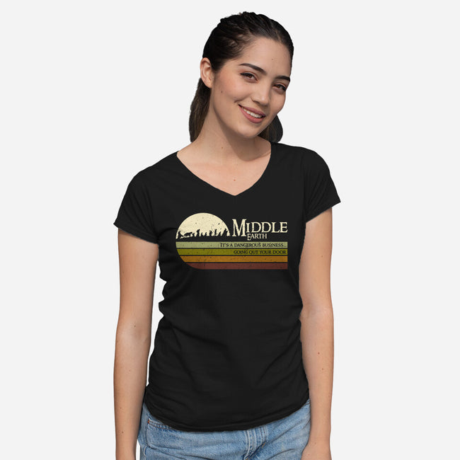 Retro Middle Earth-Womens-V-Neck-Tee-DrMonekers