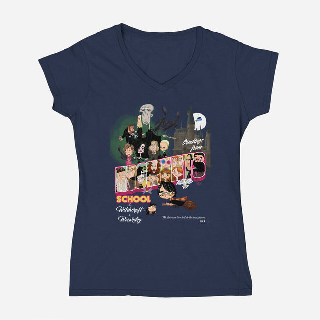 Greetings From Hogwarts School-Womens-V-Neck-Tee-Fritsch