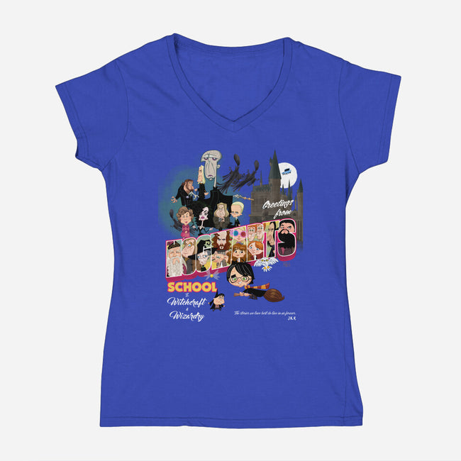 Greetings From Hogwarts School-Womens-V-Neck-Tee-Fritsch