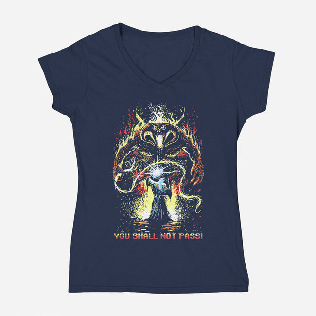 Pixel Balrog-Womens-V-Neck-Tee-zascanauta