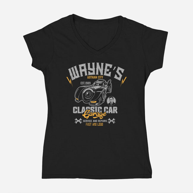 Wayn's Garage-Womens-V-Neck-Tee-CarloJ1956