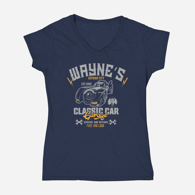 Wayn's Garage-Womens-V-Neck-Tee-CarloJ1956