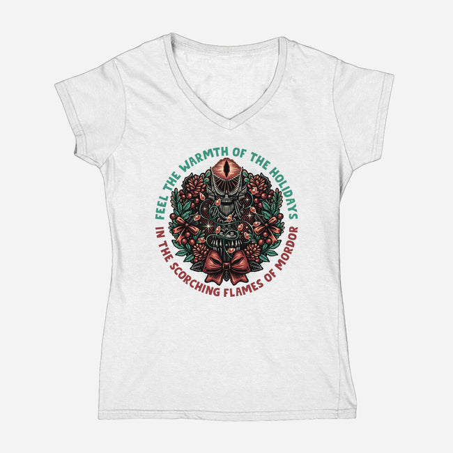 Warmth Of The Holidays-Womens-V-Neck-Tee-glitchygorilla
