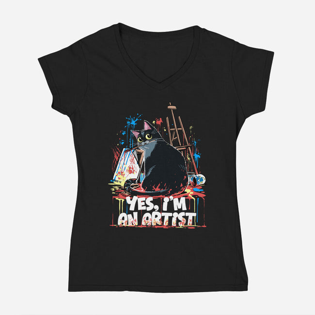My Cat Is An Artist-Womens-V-Neck-Tee-zascanauta