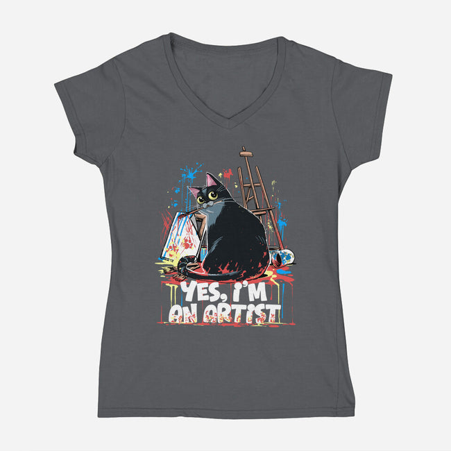 My Cat Is An Artist-Womens-V-Neck-Tee-zascanauta