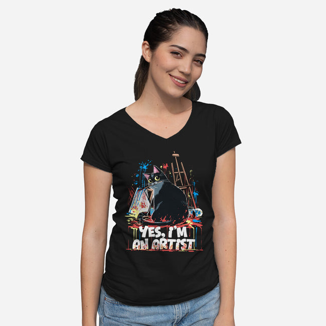 My Cat Is An Artist-Womens-V-Neck-Tee-zascanauta