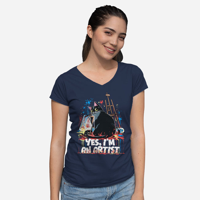 My Cat Is An Artist-Womens-V-Neck-Tee-zascanauta