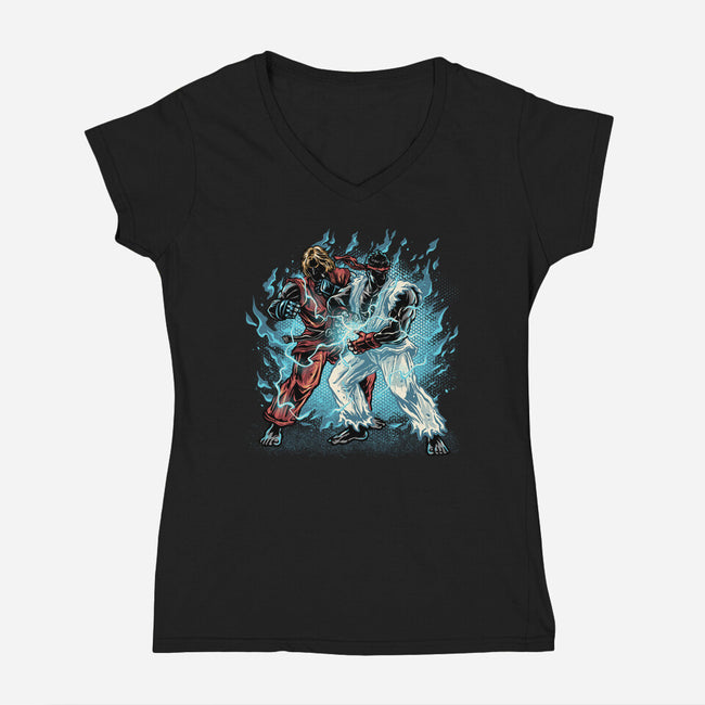Time For Battle-Womens-V-Neck-Tee-glitchygorilla