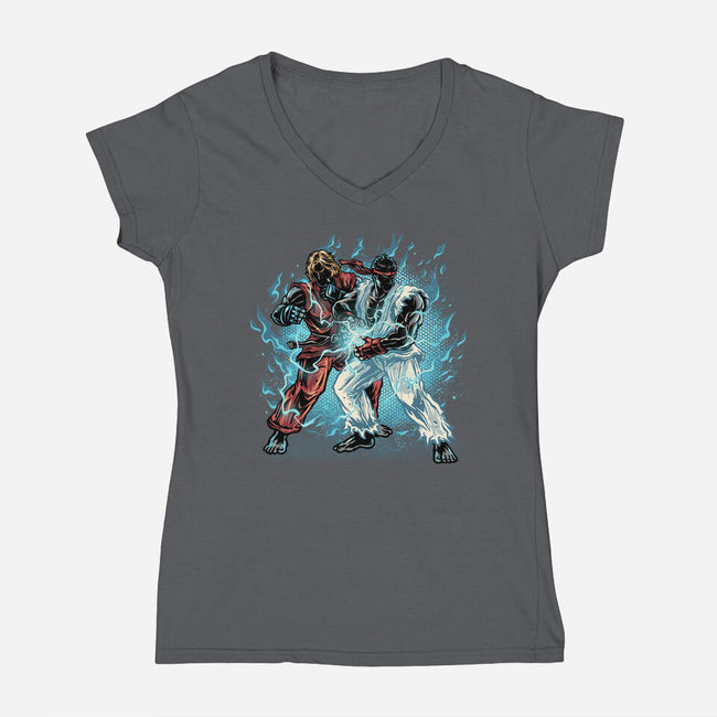 Time For Battle-Womens-V-Neck-Tee-glitchygorilla