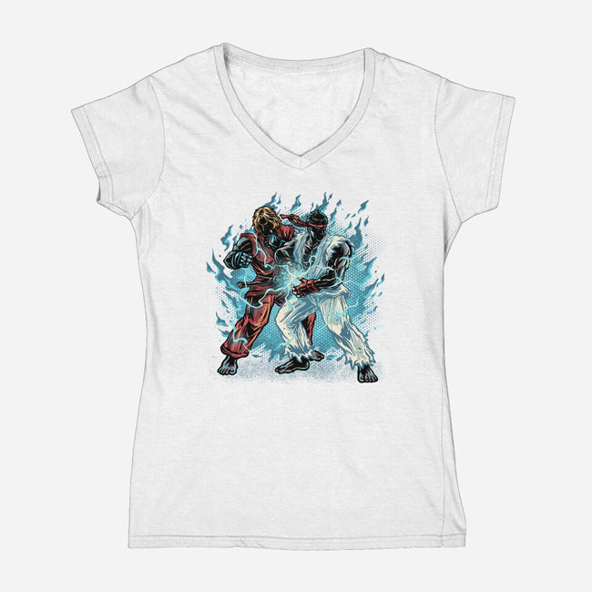 Time For Battle-Womens-V-Neck-Tee-glitchygorilla