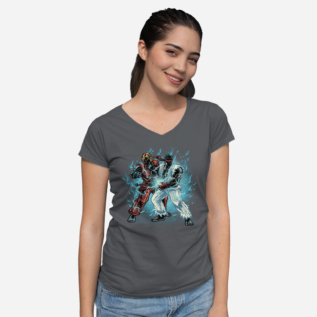 Time For Battle-Womens-V-Neck-Tee-glitchygorilla