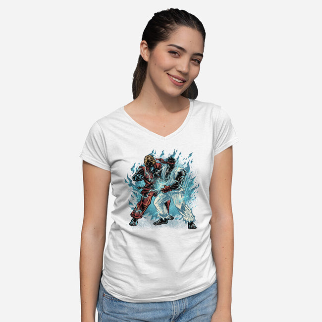 Time For Battle-Womens-V-Neck-Tee-glitchygorilla