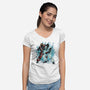 Time For Battle-Womens-V-Neck-Tee-glitchygorilla