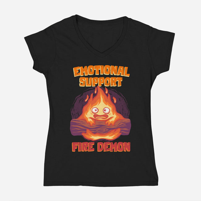Emotional Support Fire Demon-Womens-V-Neck-Tee-rmatix