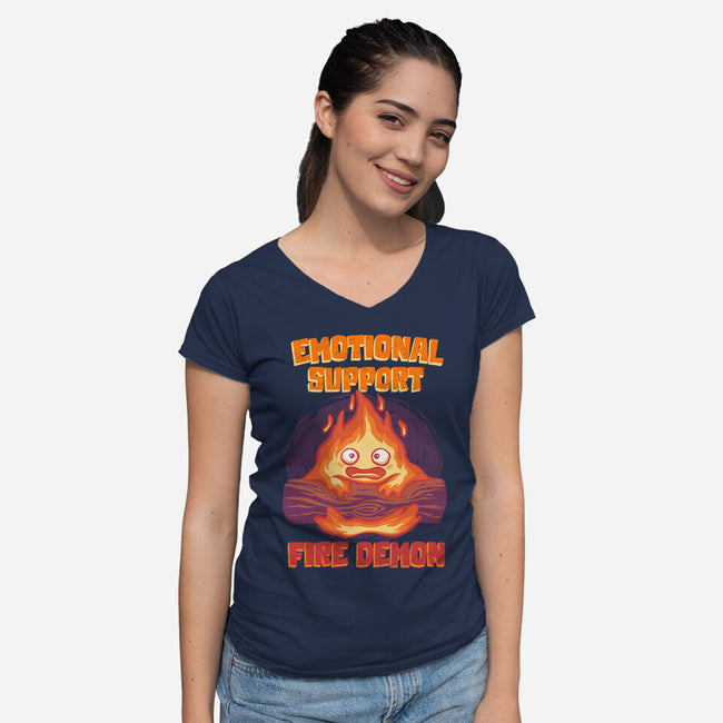 Emotional Support Fire Demon-Womens-V-Neck-Tee-rmatix
