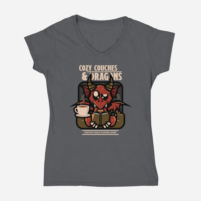 Cozy Couches And Dragons-Womens-V-Neck-Tee-jrberger