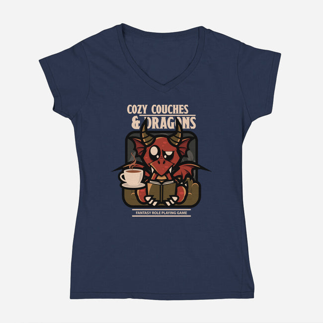 Cozy Couches And Dragons-Womens-V-Neck-Tee-jrberger