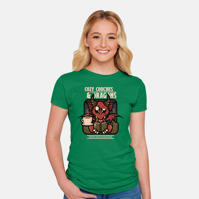 Cozy Couches And Dragons-Womens-Fitted-Tee-jrberger