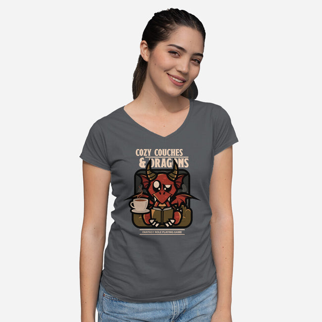Cozy Couches And Dragons-Womens-V-Neck-Tee-jrberger