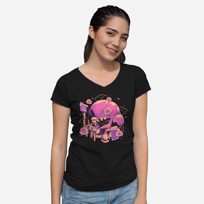 Open For Brains-Womens-V-Neck-Tee-eduely