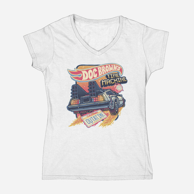 Blazing Time Machine-Womens-V-Neck-Tee-glitchygorilla