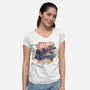 Blazing Time Machine-Womens-V-Neck-Tee-glitchygorilla